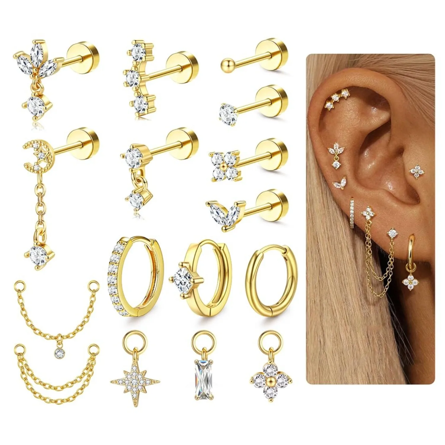 Body Jewelry Surgical Steel - 16 Gauge Cartilage Earrings for Women