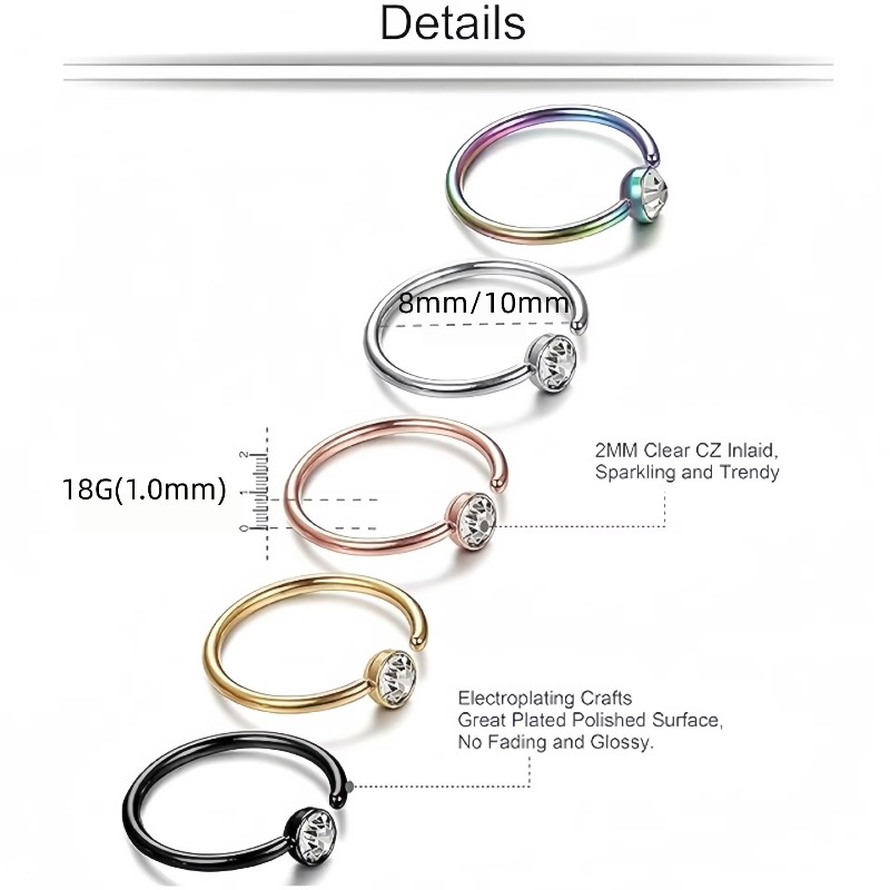 5pcs 18G Nose Rings C-Shaped N - Body Jewelry Surgical Steel recension och pris