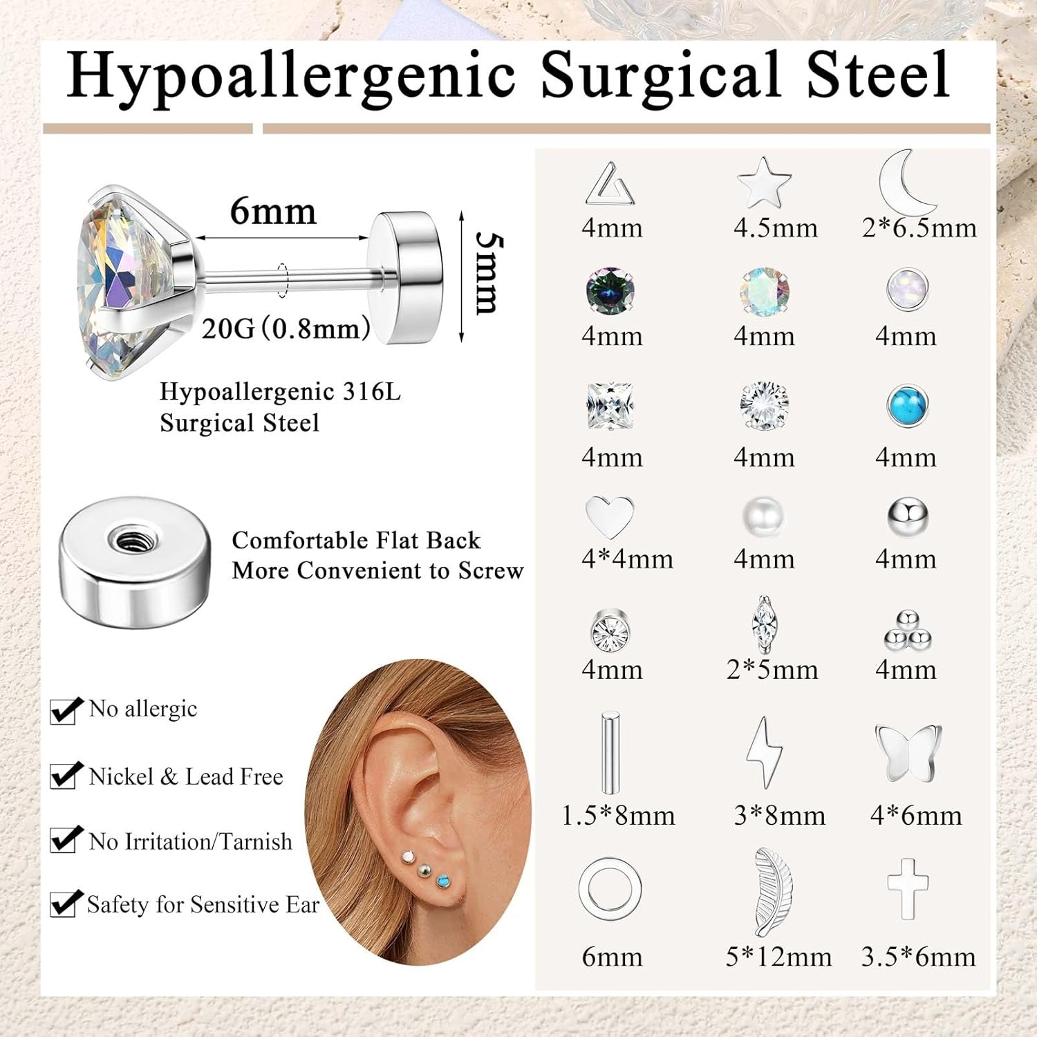 Florideco 1Pair Hypoallergenic - Body Jewelry Surgical Steel recension och pris